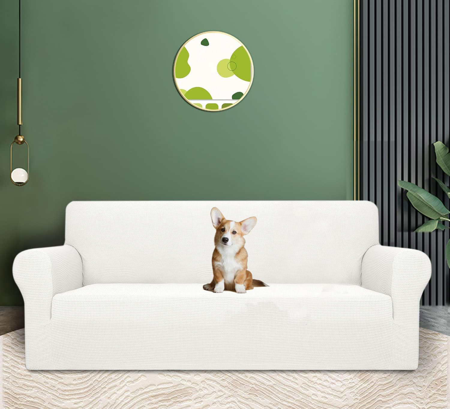 Wzorzysty biały pokrowiec na 1-osobową sofę - obrazek 5