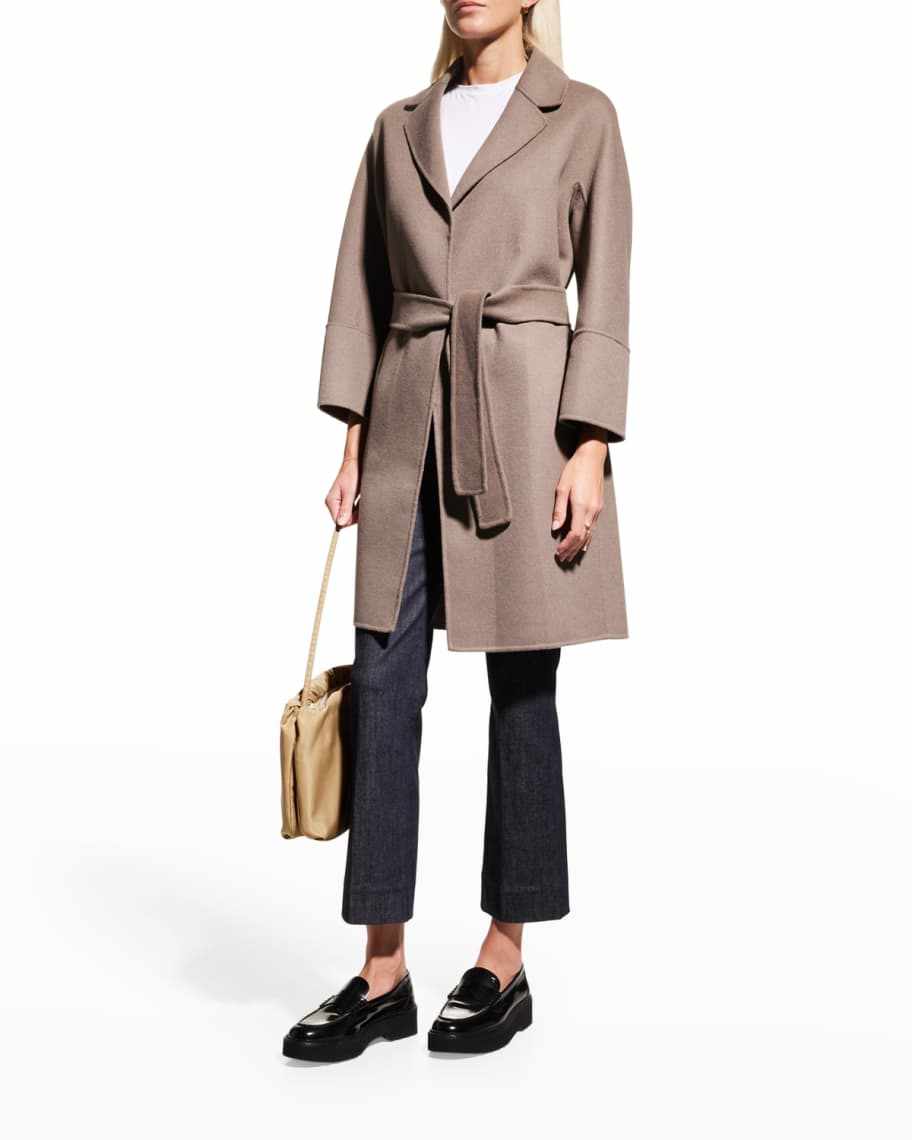 Beżowy płaszcz damski wiązany - obrazek 5