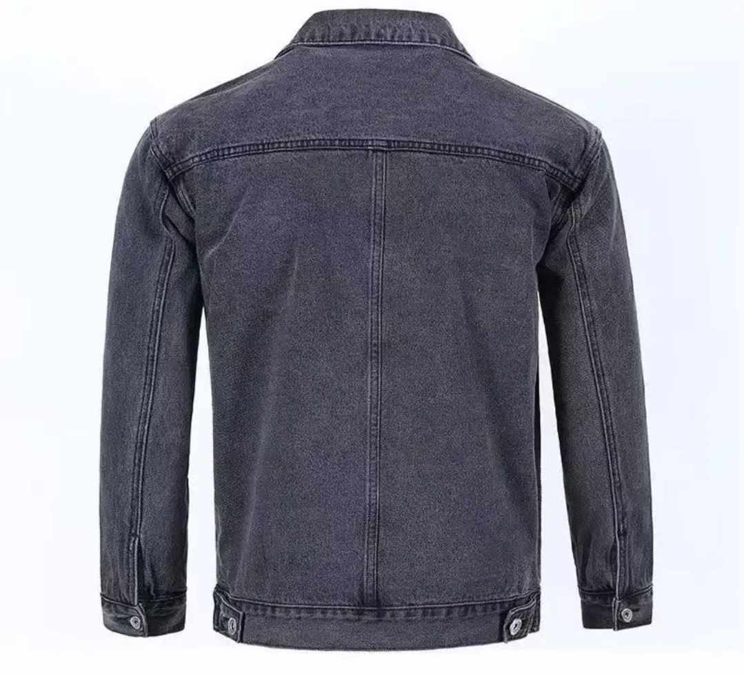 Męska ocieplana szara kurtka jeansowa - obrazek 4