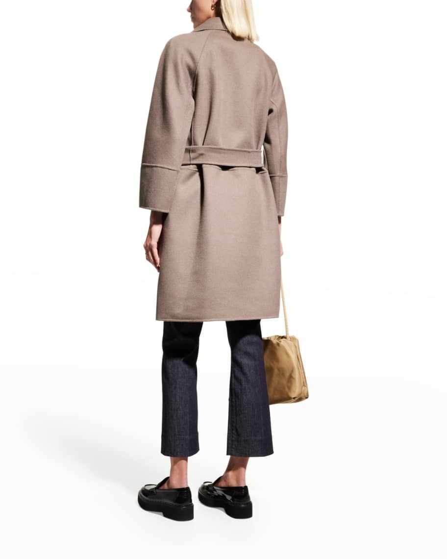 Beżowy płaszcz damski wiązany - obrazek 6