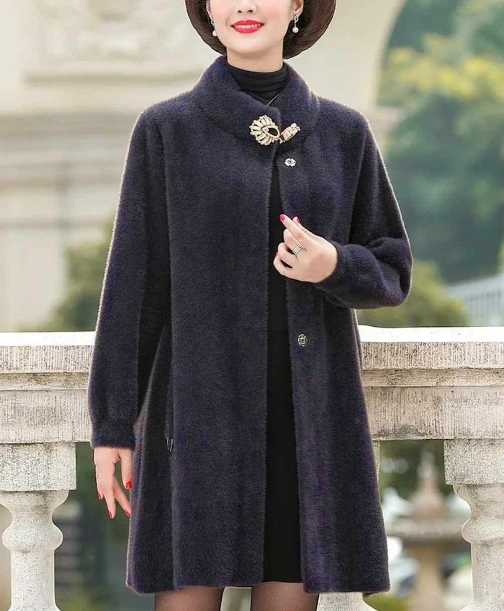 Elegancki damski płaszcz/narzutka alpaka S/M - obrazek 2