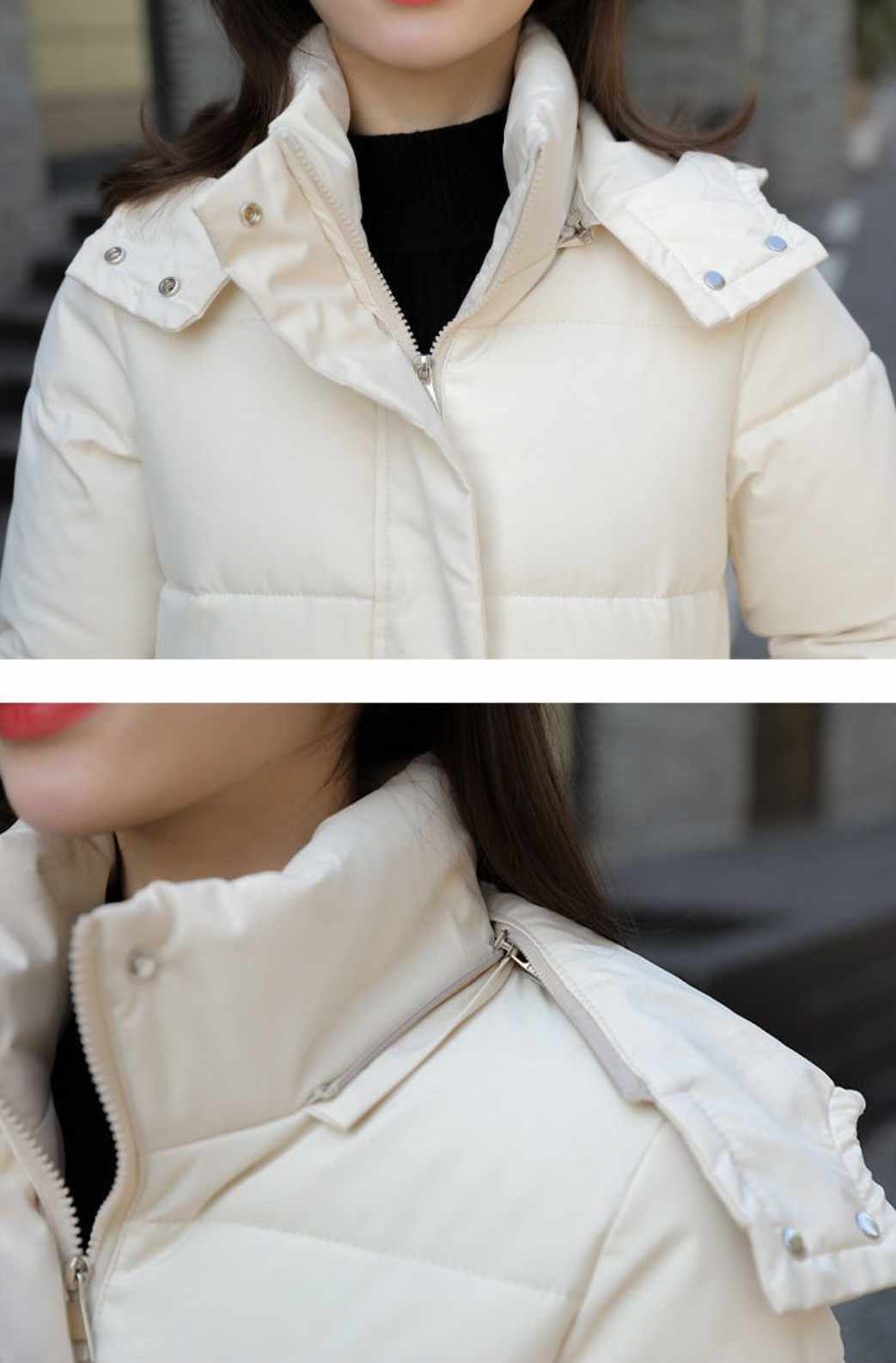 Puchowy długi płaszcz z kapturem rozmiar S - obrazek 3