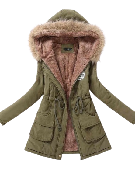 Damska parka zielona ocieplana pluszem - obrazek 2