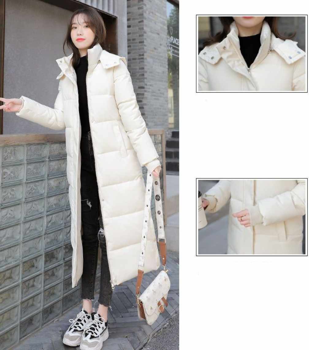 Puchowy długi płaszcz z kapturem rozmiar S - obrazek 6