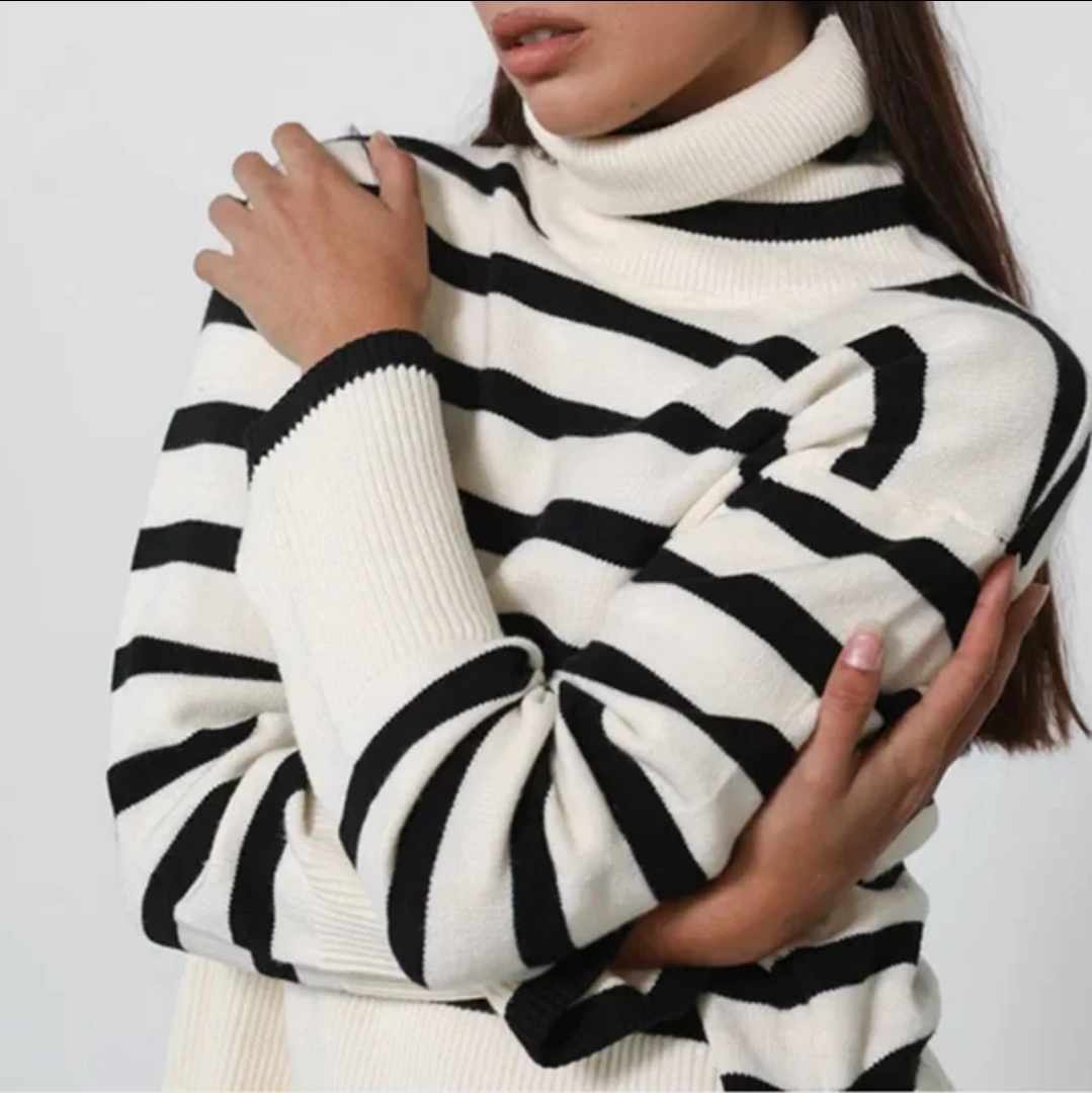 Stylowy luźny sweter w paski rozmiar S - obrazek 3