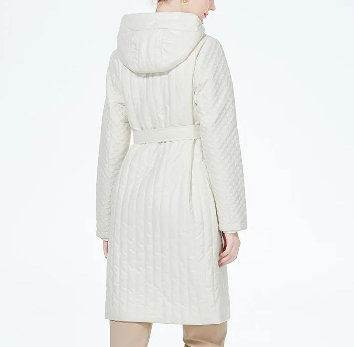 Pikowany damski płaszcz w kolorze ecru - obrazek 4