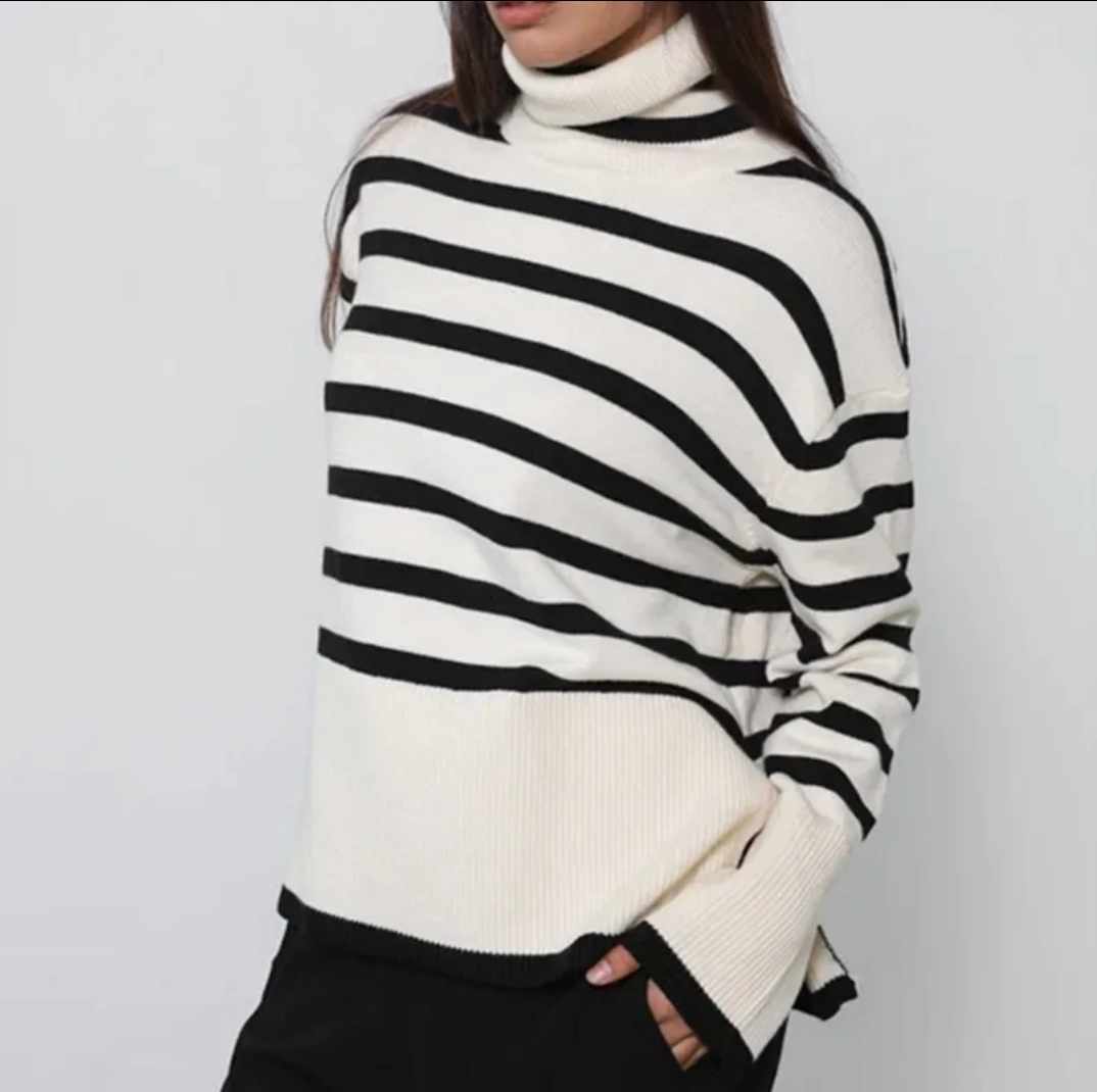 Stylowy luźny sweter w paski rozmiar S - obrazek 2