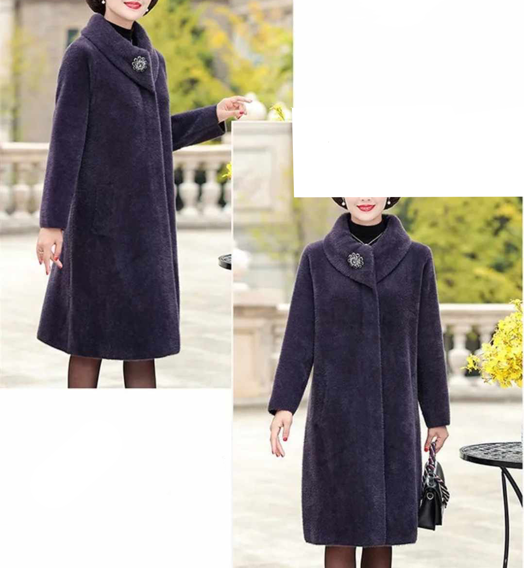 Elegancki damski płaszcz/narzutka alpaka M - obrazek 3