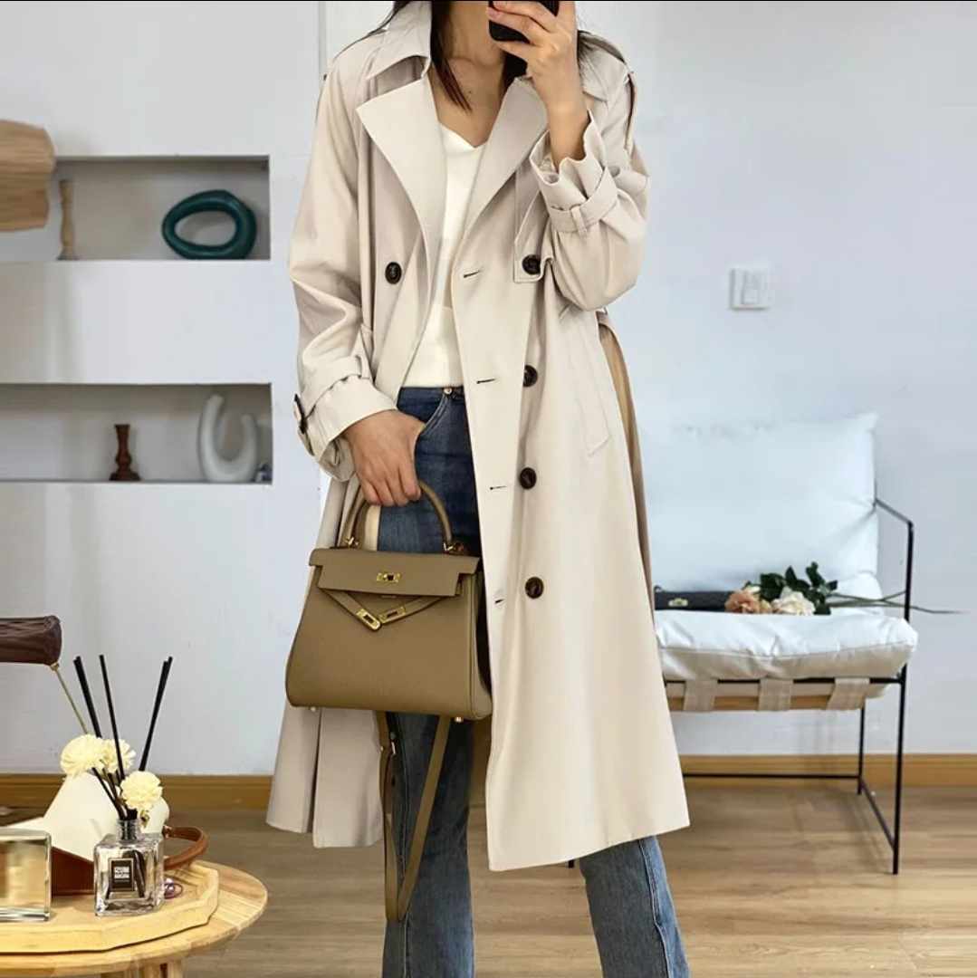 Damski płaszcz/trencz kremowy rozmiar M - obrazek 2