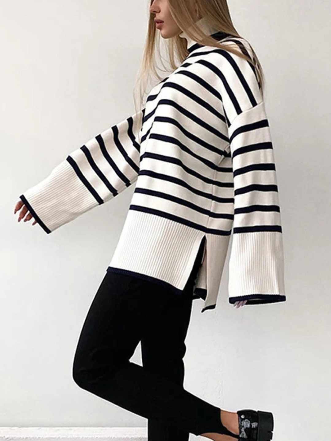 Stylowy luźny sweter w paski rozmiar S - obrazek 5