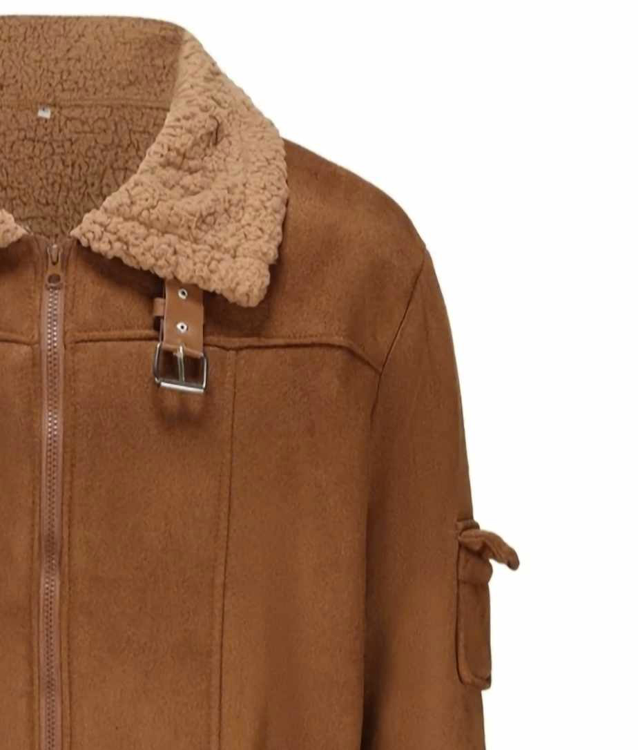 Brązowa kurtka ocieplana pluszem XXL - obrazek 3