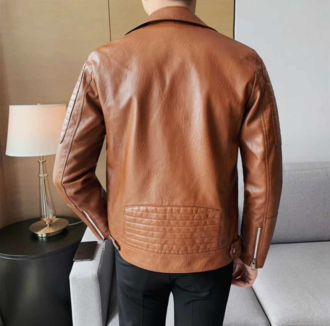 Męska ramoneska brązowa ze skóry ekologicznej - obrazek 4