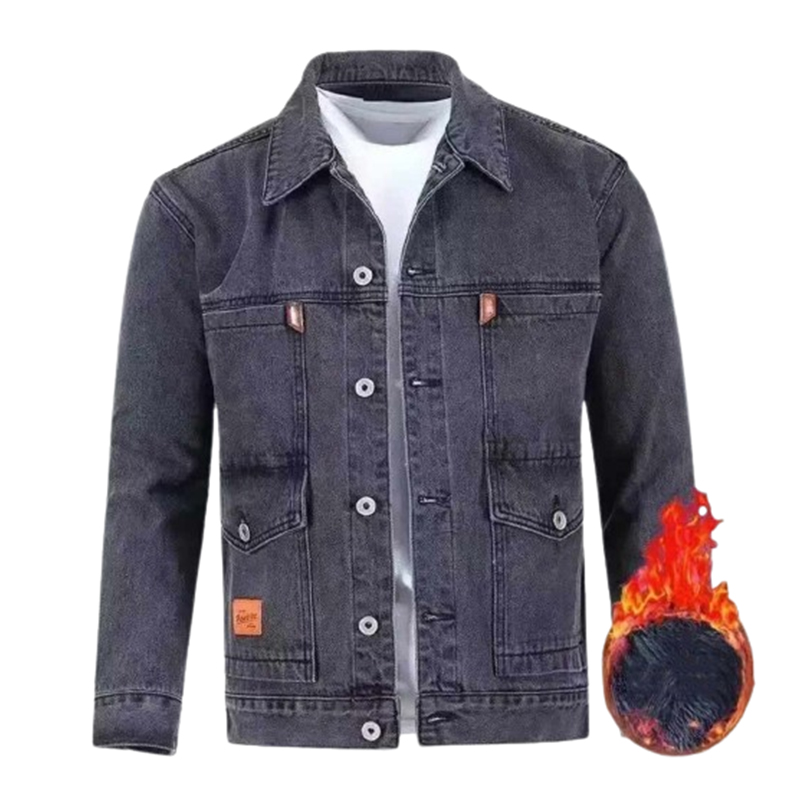 Męska ocieplana szara kurtka jeansowa