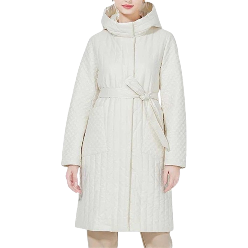 Pikowany damski płaszcz w kolorze ecru