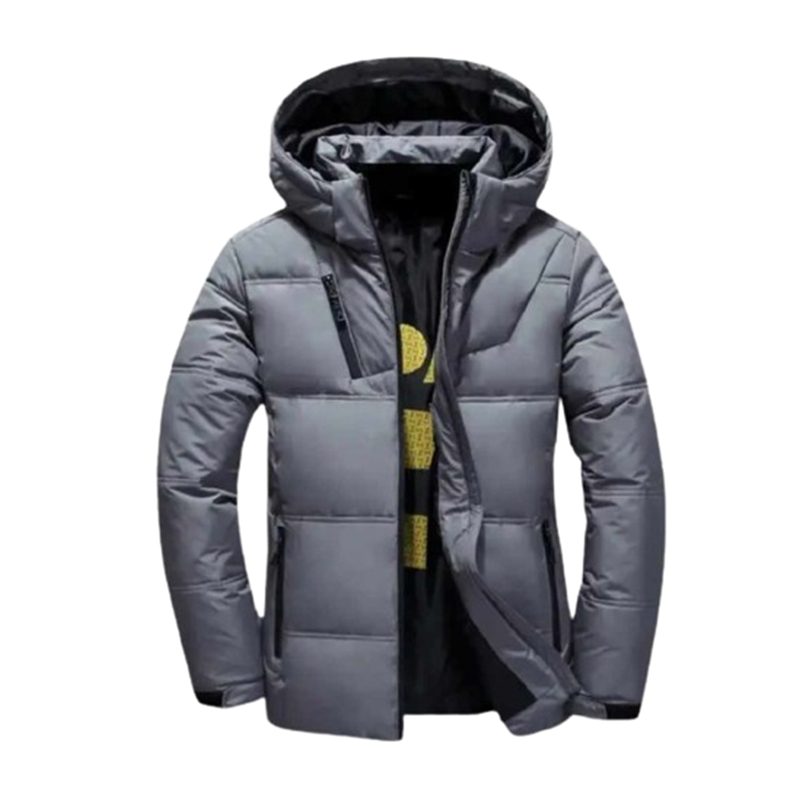 Szara puchowa kurtka z odpinanym kapturem