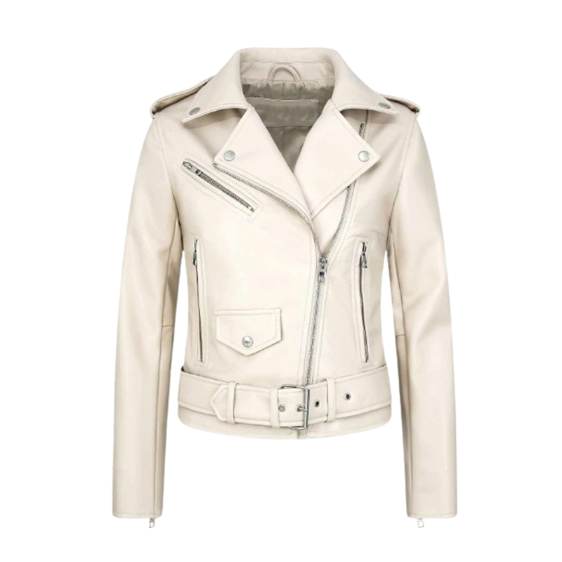 Damska kremowa ramoneska skórzana