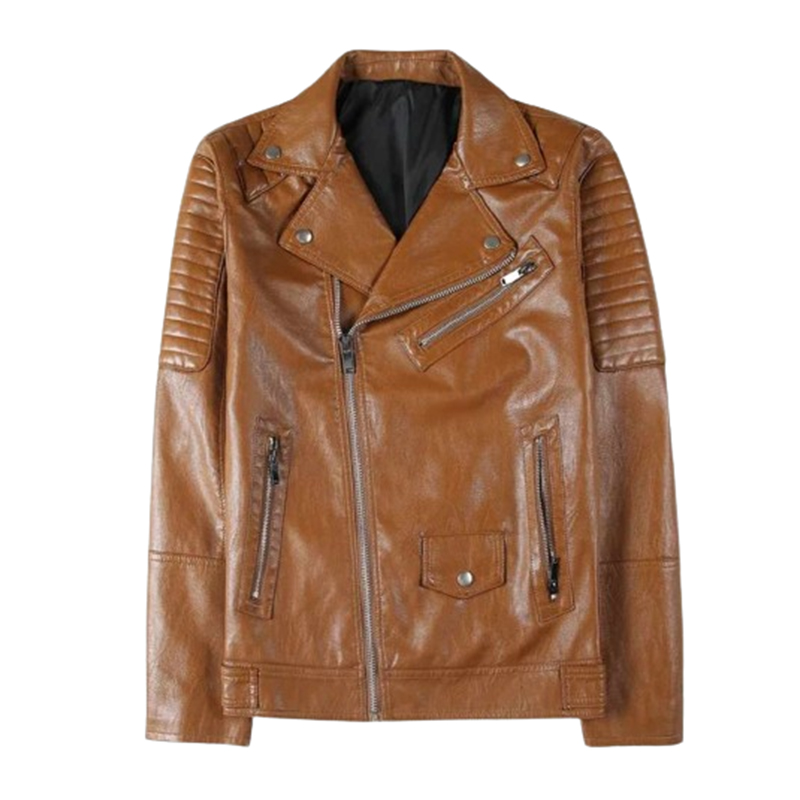 Męska ramoneska brązowa ze skóry ekologicznej