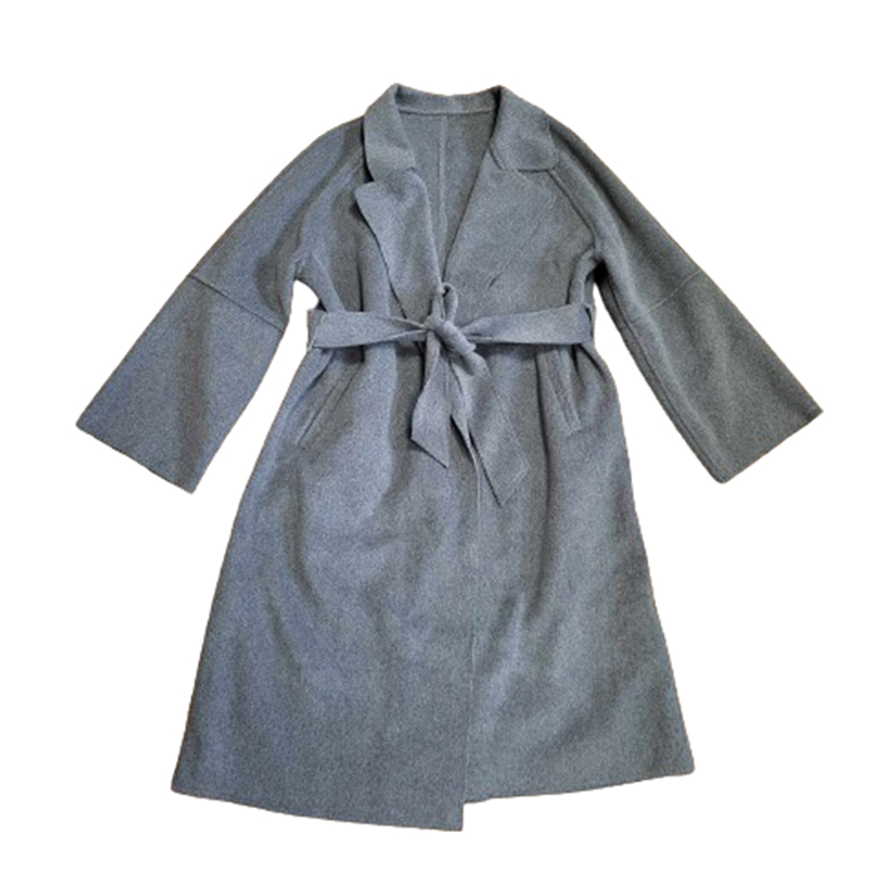 Szary płaszcz damski wiązany L - obrazek 2