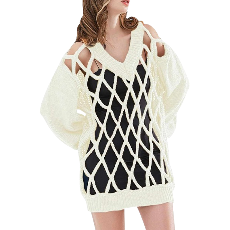 Damski sweter stylowy z wycięciami - obrazek 2