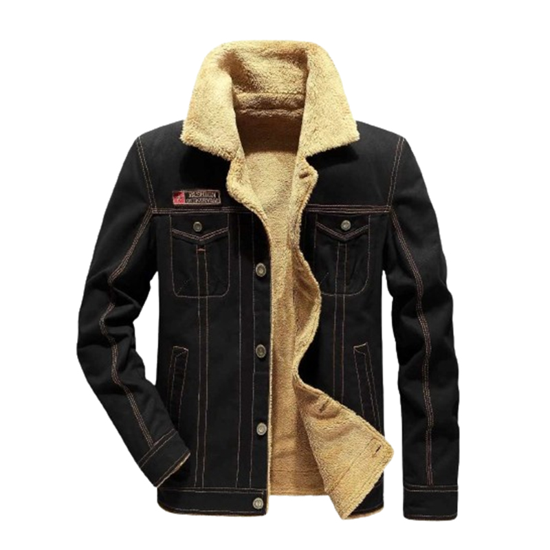 Męska czarna kurtka ocieplana pilotka - obrazek 2