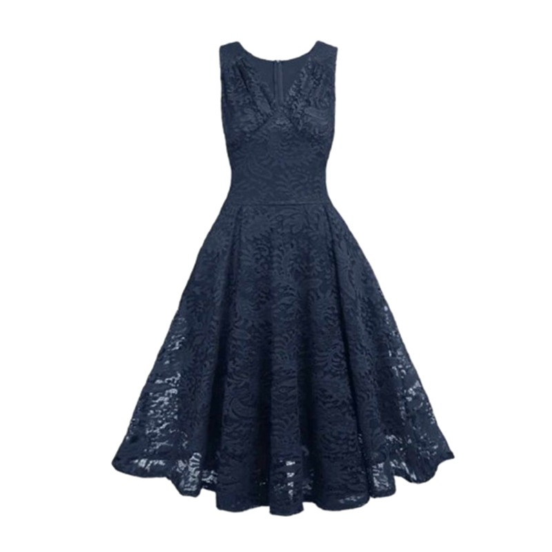 Koronkowa sukienka midi granatowa M - obrazek 2