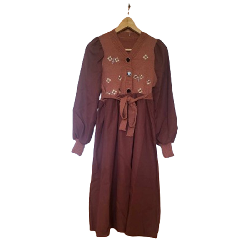 Sukienka dzianinowa brązowa rozmiar XS/S - obrazek 2