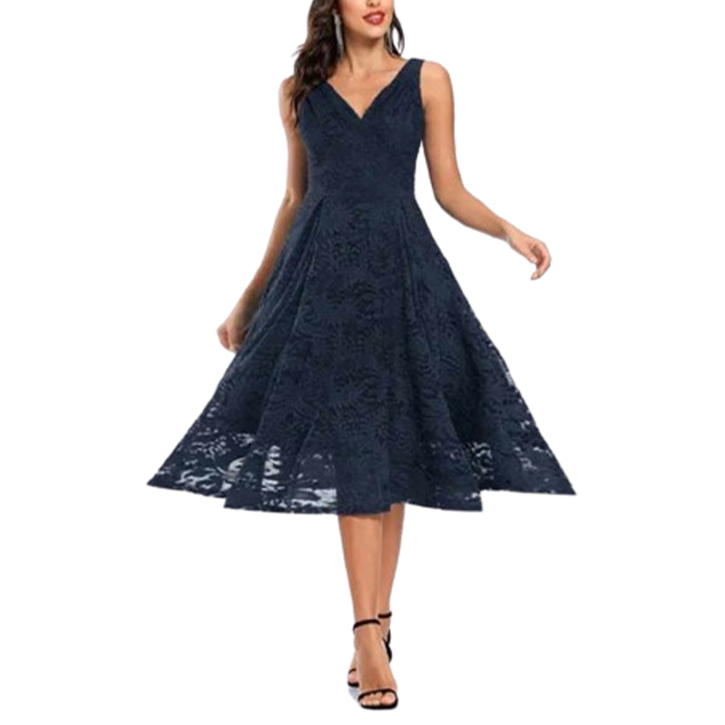 Koronkowa sukienka midi granatowa M - obrazek 4