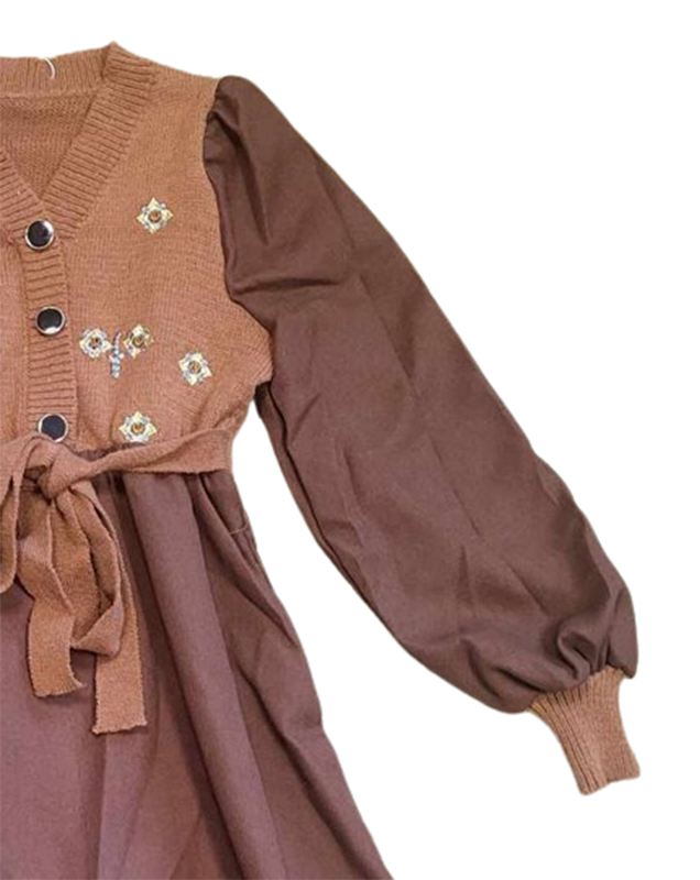 Sukienka dzianinowa brązowa rozmiar XS/S - obrazek 4