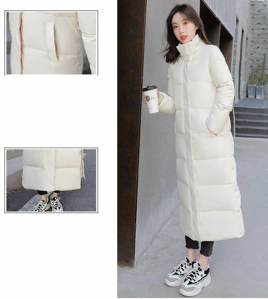 Puchowy długi płaszcz z kapturem rozmiar S - obrazek 7