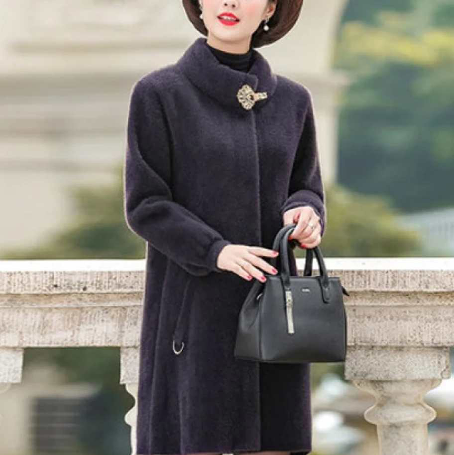 Elegancki damski płaszcz/narzutka alpaka S/M - obrazek 4