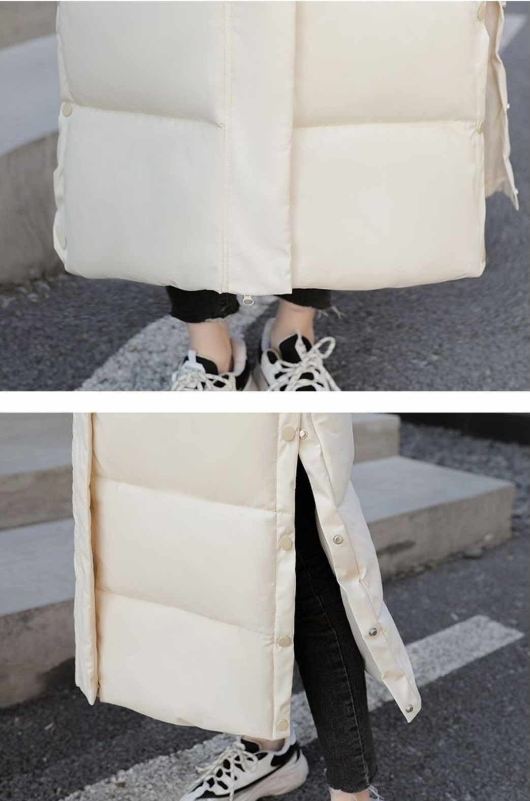 Puchowy długi płaszcz z kapturem rozmiar S - obrazek 5