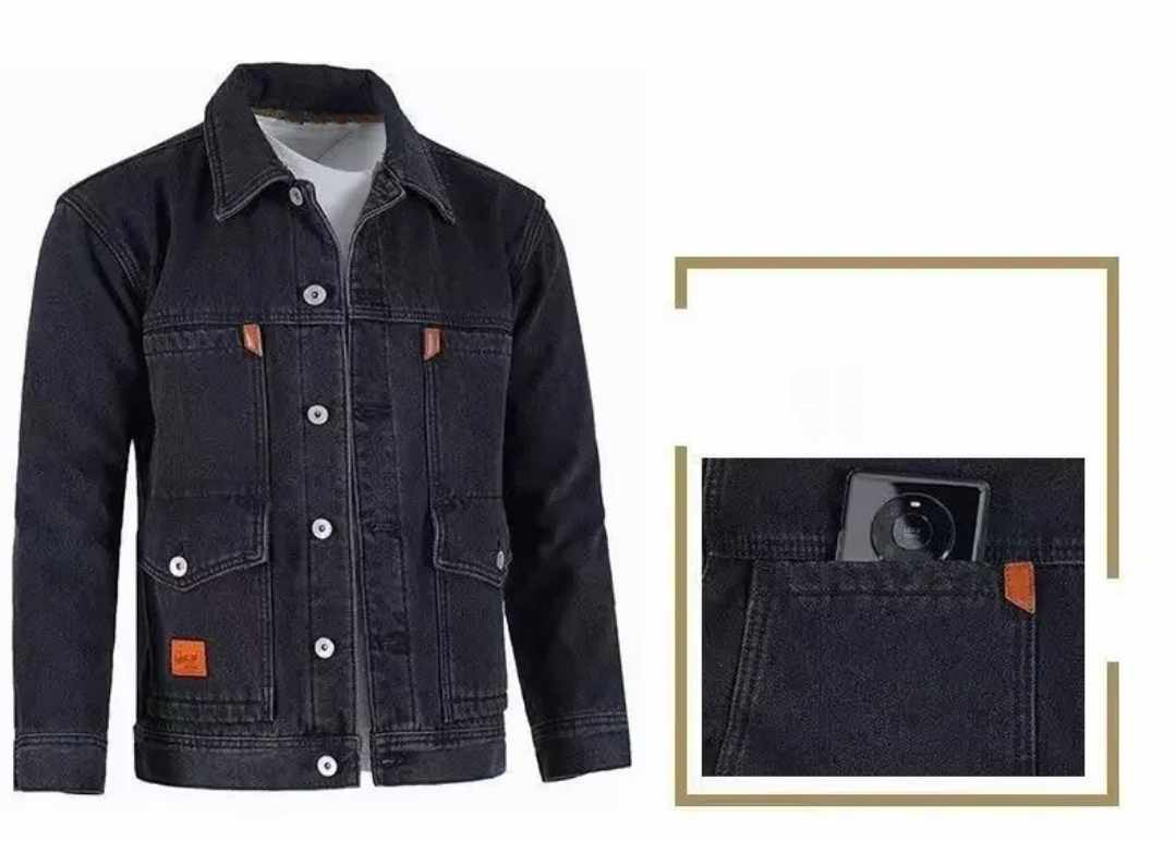 Męska ocieplana szara kurtka jeansowa - obrazek 5