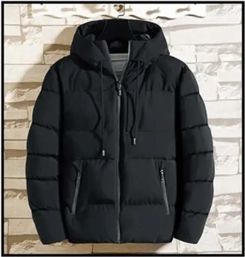 Czarna puchowa kurtka z kapturem - obrazek 2