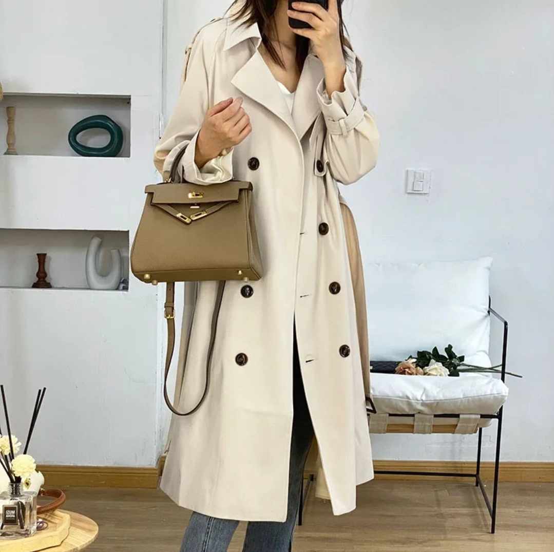 Damski płaszcz/trencz kremowy rozmiar M - obrazek 3