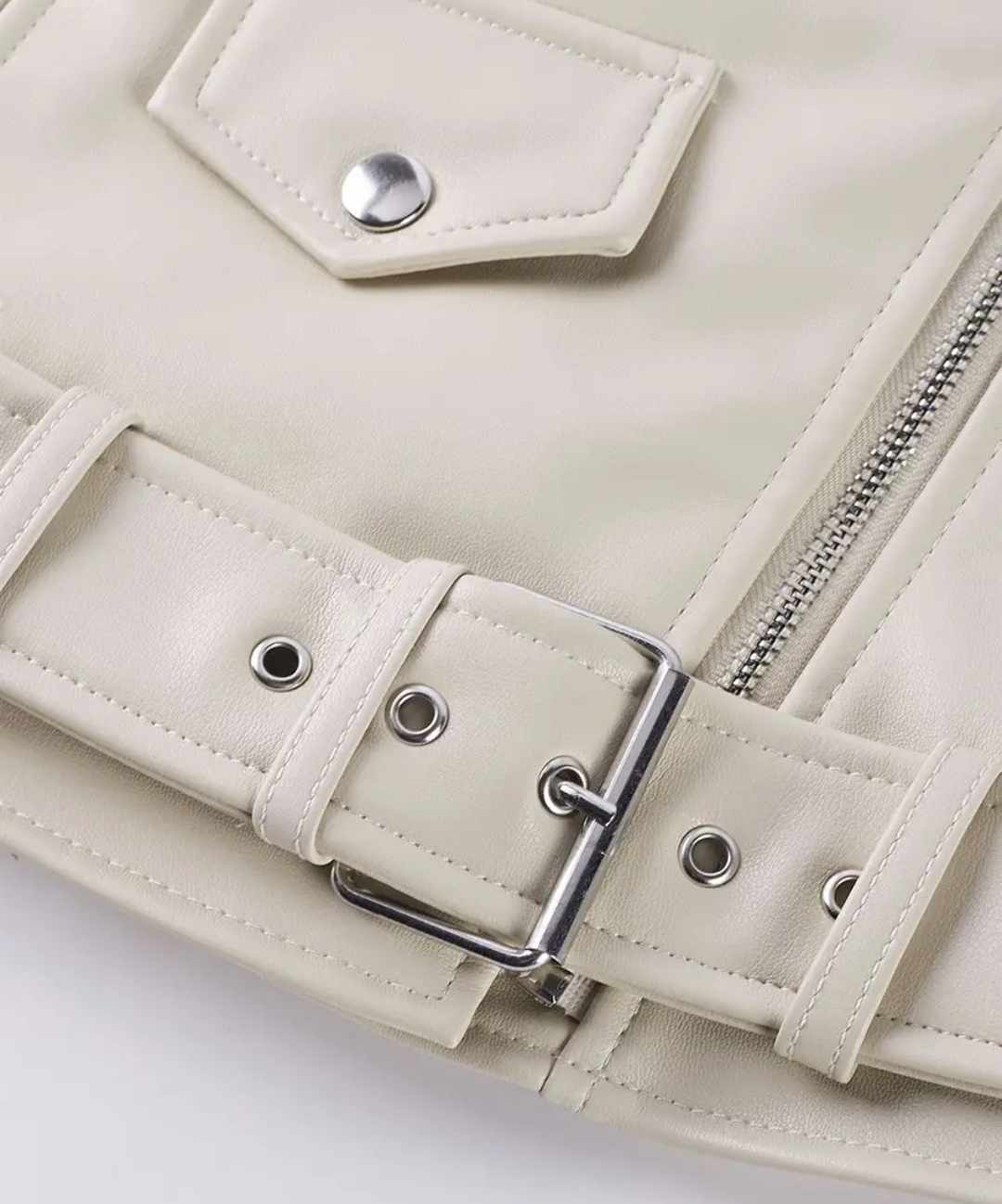 Damska kremowa ramoneska skórzana - obrazek 5