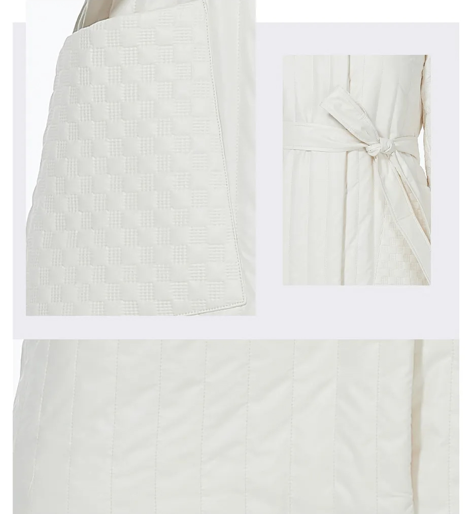 Pikowany damski płaszcz w kolorze ecru - obrazek 6