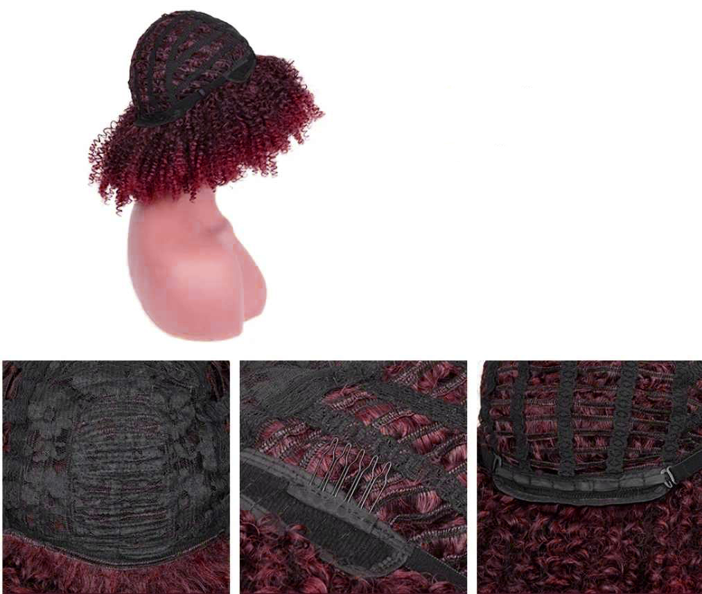 Peruka krótka bordowe afro długość 45 cm - obrazek 3