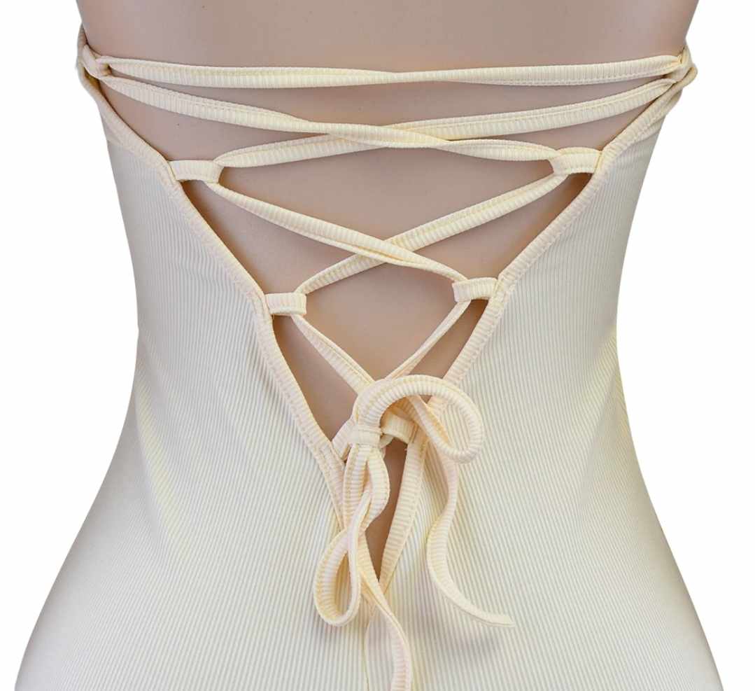 Damski prążkowany kombinezon kremowy rozmiar S - obrazek 6