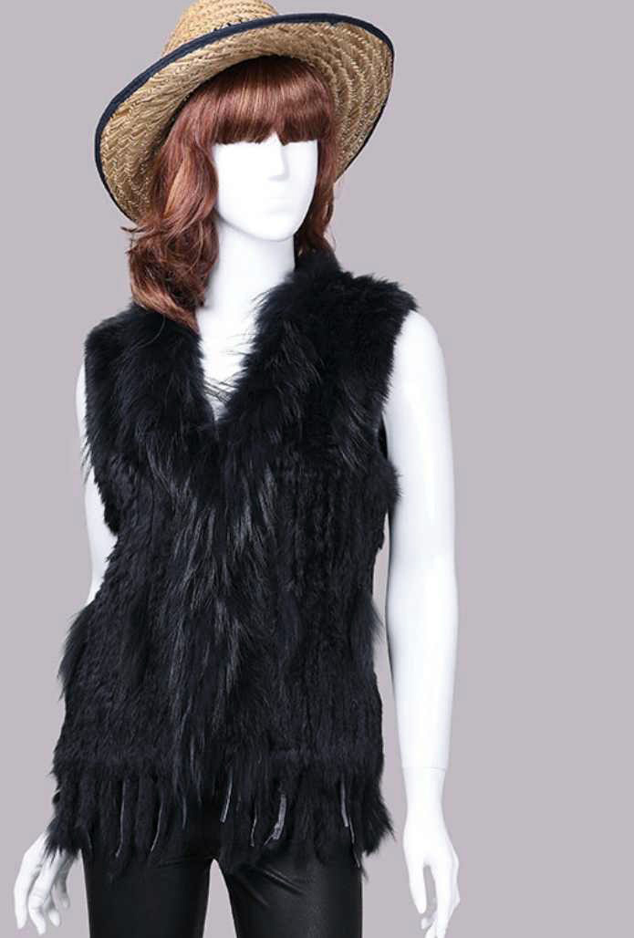 Kamizelka futrzana czarna z frędzlami rozmiar XS/S - obrazek 4