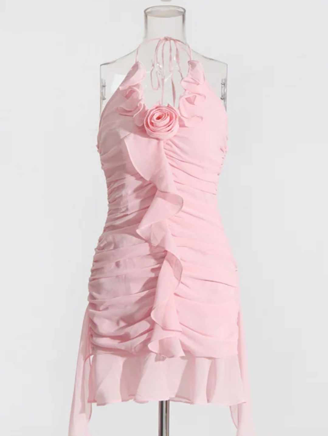 Sukienka różowa mini z marszczeniami XS - obrazek 2