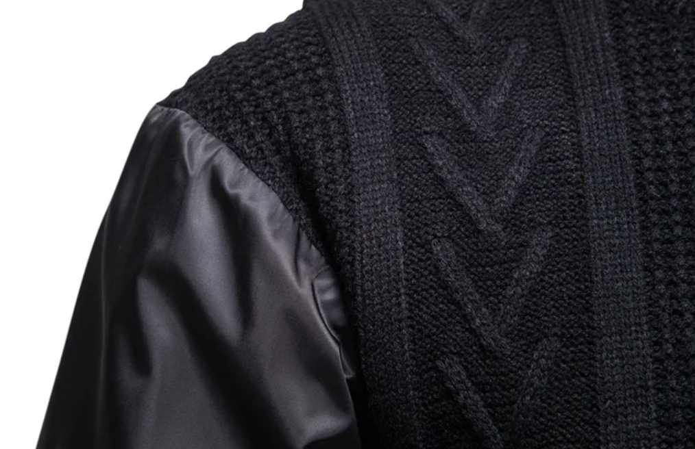 Męski czarny sweter z nylonowymi rękawami M - obrazek 4