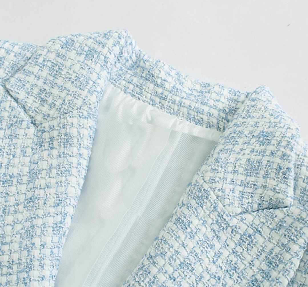 Damska dzianinowa marynarka niebieska - obrazek 4