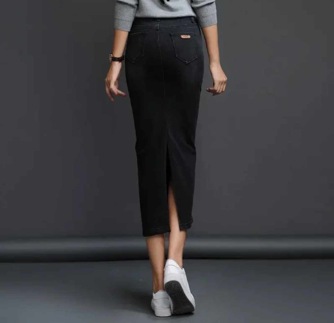 Czarna ołówkowa spódnica jeansowa midi rozmiar L/XL - obrazek 3