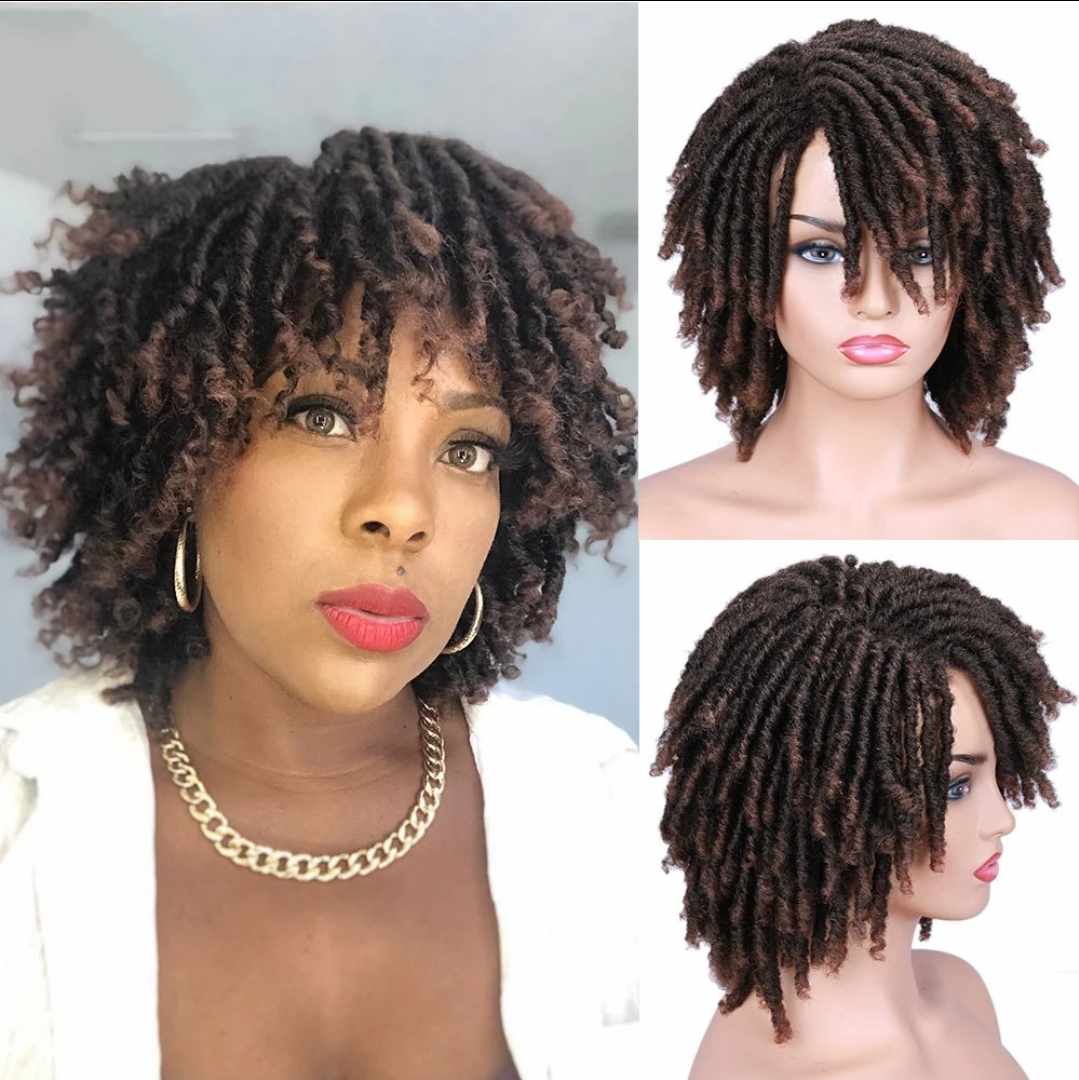Peruka krótka afro ciemny brąz długość 30 cm - obrazek 2