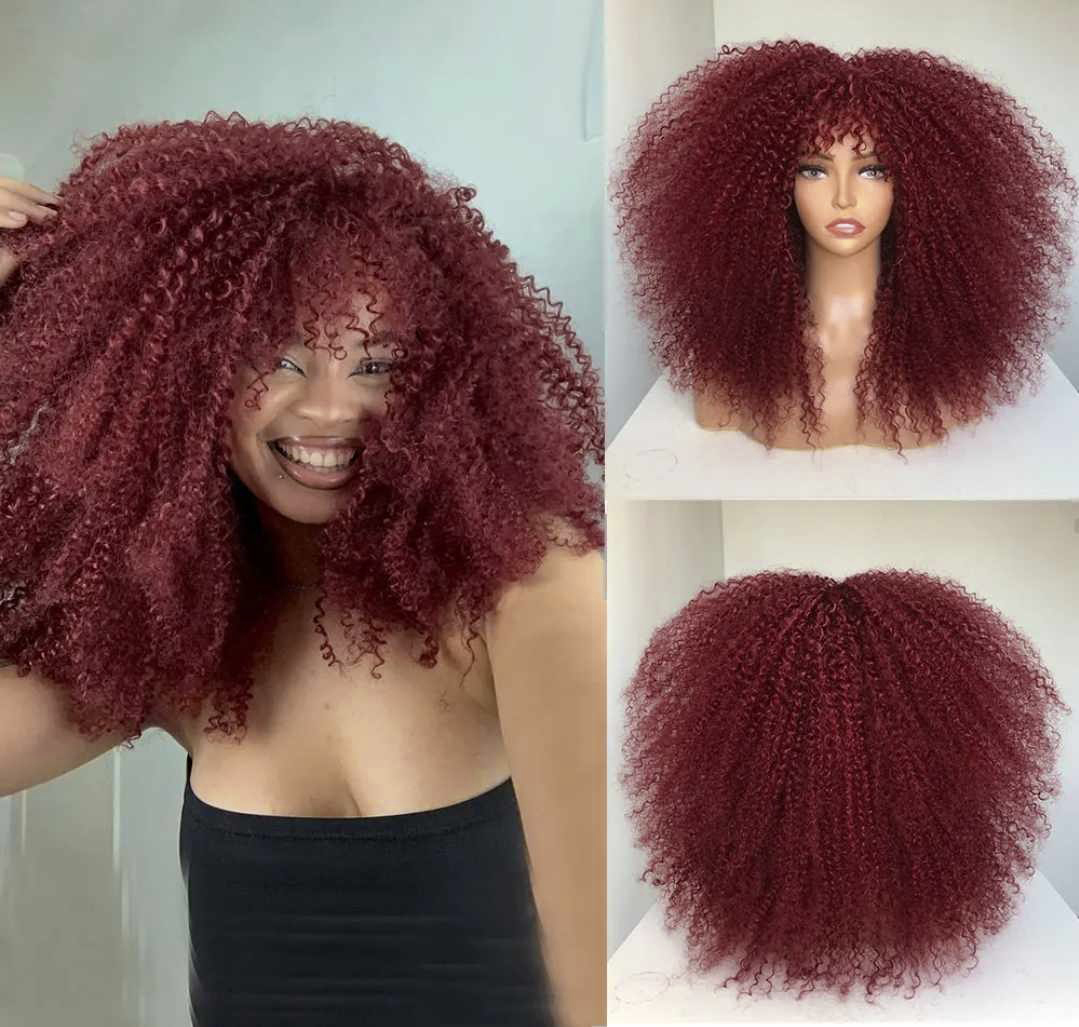 Peruka krótka bordowe afro długość 45 cm - obrazek 2