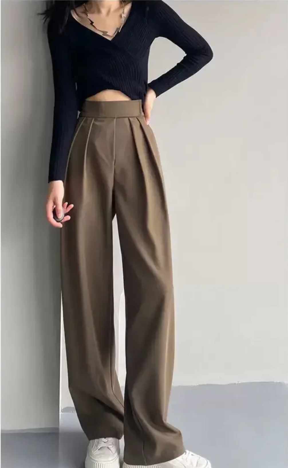 Damskie luźne spodnie brązowe rozmiar M - obrazek 8