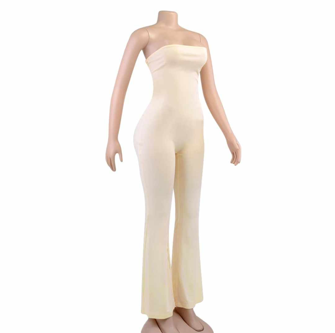 Damski prążkowany kombinezon kremowy rozmiar S - obrazek 4