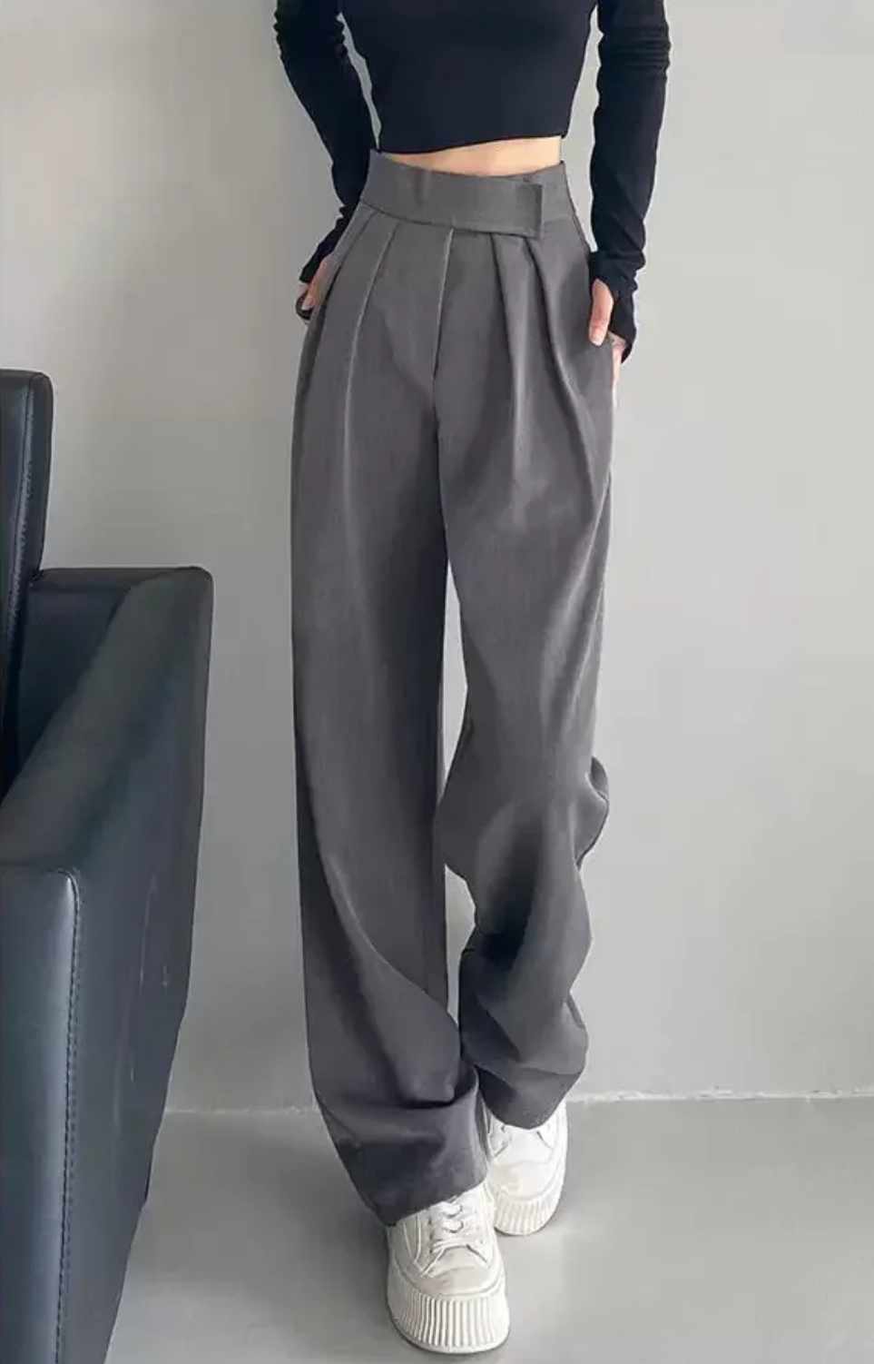 Damskie luźne spodnie szare rozmiar M - obrazek 3