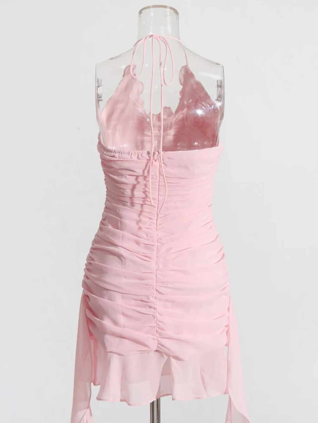 Sukienka różowa mini z marszczeniami XS - obrazek 3