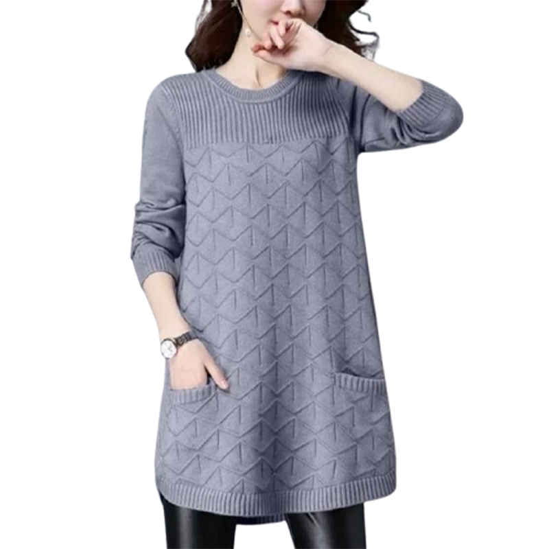 Sweter szary długi z kieszonkami rozmiar M